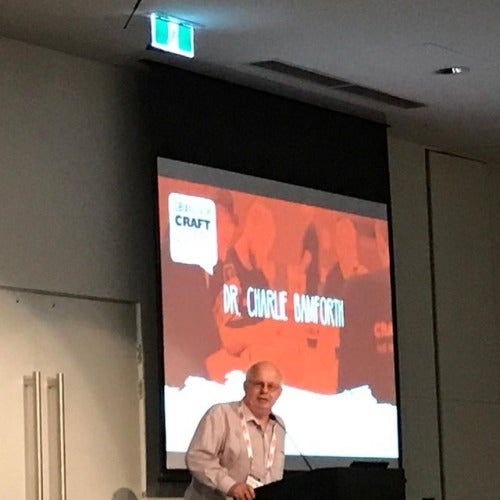 We’re at the Australian Craft Brewers Conference listening to the Pope of Foam - Dr Charlie Bamforth. Inspiring.
